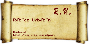 Rácz Urbán névjegykártya